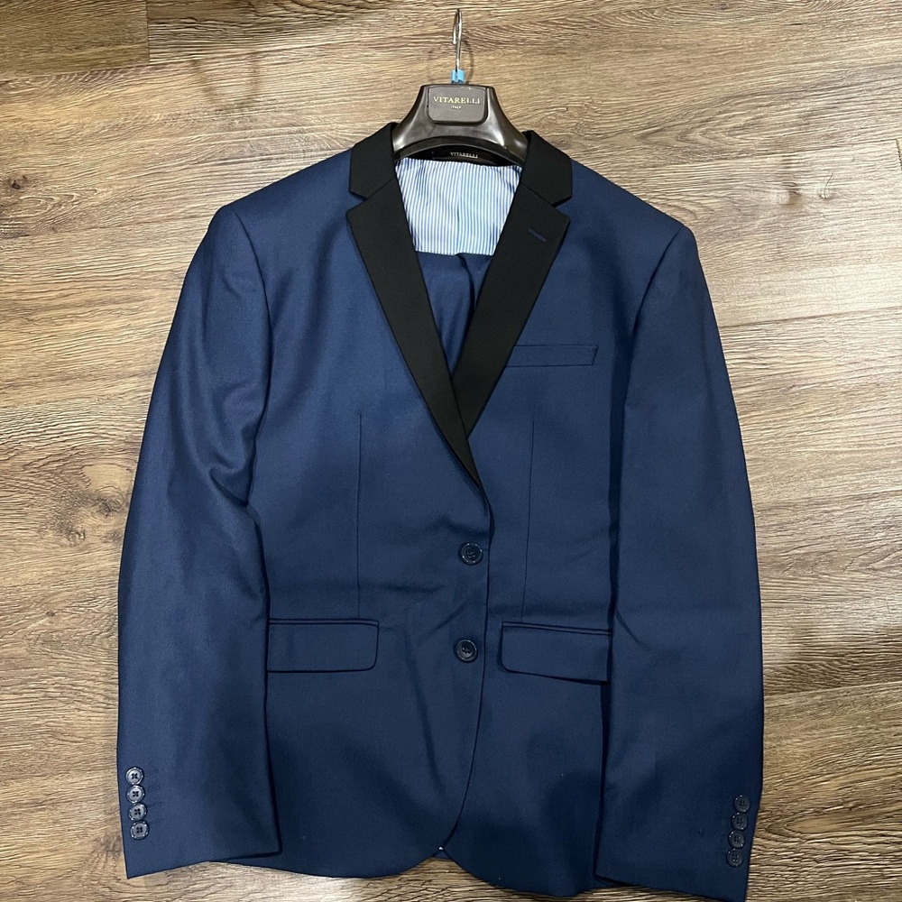 Navy Suit with Black Lapel